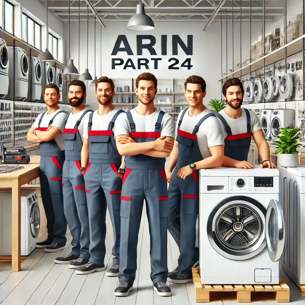 DALL·E 2024-08-04 16.37.38 - A realistic and graphical image of the team at Arin Part 24 store. The scene should show a group of friendly and professional male technicians and sta (1)