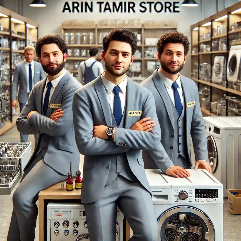 DALL·E 2024-08-04 17.08.07 - A realistic image of the team at Arin Tamir store. The scene should show a group of friendly and professional male technicians and staff in a modern s (1)